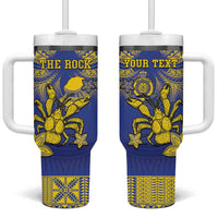 Personalised Niue The Rock Tumbler With Handle Niuean Crab Hiapo Pattern Blue Version LT05 One Size: 40 oz Blue - Polynesian Pride
