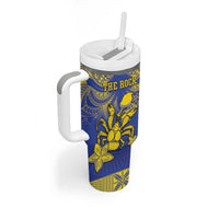 Personalised Niue The Rock Tumbler With Handle Niuean Crab Hiapo Pattern Blue Version LT05 - Polynesian Pride
