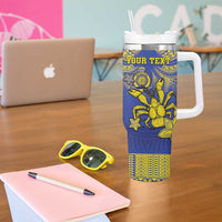 Personalised Niue The Rock Tumbler With Handle Niuean Crab Hiapo Pattern Blue Version LT05 - Polynesian Pride