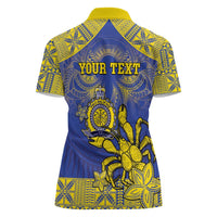 Personalised Niue The Rock Women Polo Shirt Niuean Crab Hiapo Pattern Blue Version