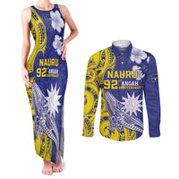 Personalised Nauru 92nd Anniversary Of Angam Couples Matching Tank Maxi Dress and Long Sleeve Button Shirt Polynesian Whale Pattern