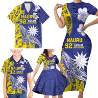 Personalised Nauru 92nd Anniversary Of Angam Family Matching Short Sleeve Bodycon Dress and Hawaiian Shirt Polynesian Whale Pattern