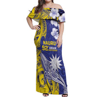 Personalised Nauru 92nd Anniversary Of Angam Off Shoulder Maxi Dress Polynesian Whale Pattern