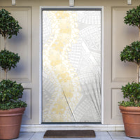 Niue White Sunday Door Cover Niuean Hiapo With Puakenikeni Lei LT05 White - Polynesian Pride