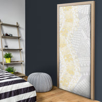 Niue White Sunday Door Cover Niuean Hiapo With Puakenikeni Lei LT05 - Polynesian Pride