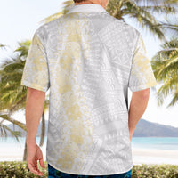 Niue White Sunday Hawaiian Shirt Niuean Hiapo With Puakenikeni Lei