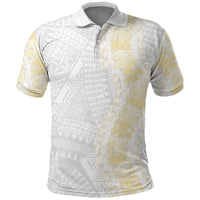 Niue White Sunday Polo Shirt Niuean Hiapo With Puakenikeni Lei LT05 White - Polynesian Pride