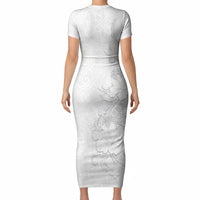 American Samoa White Sunday Short Sleeve Bodycon Dress Polynesian Pattern With Tropical Flowers LT05 - Polynesian Pride