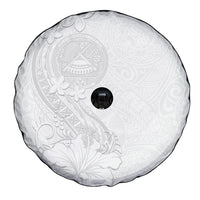 American Samoa White Sunday Spare Tire Cover Polynesian Pattern With Tropical Flowers