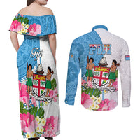 fiji-day-couples-matching-off-shoulder-maxi-dress-and-long-sleeve-button-shirts-tanoa-hibiscus-fijian-tapa-masi-pattern