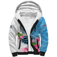 Fiji Day Sherpa Hoodie Tanoa Hibiscus Fijian Tapa Masi Pattern LT05 Unisex White - Polynesian Pride