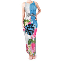 Fiji Day Tank Maxi Dress Tanoa Hibiscus Fijian Tapa Masi Pattern LT05 Women White - Polynesian Pride