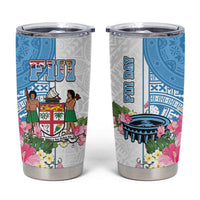 Fiji Day Tumbler Cup Tanoa Hibiscus Fijian Tapa Masi Pattern LT05 White - Polynesian Pride