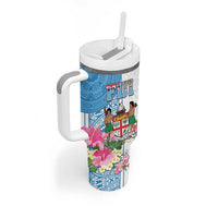 Fiji Day Tumbler With Handle Tanoa Hibiscus Fijian Tapa Masi Pattern LT05 - Polynesian Pride