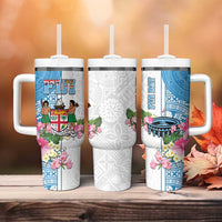 Fiji Day Tumbler With Handle Tanoa Hibiscus Fijian Tapa Masi Pattern LT05 - Polynesian Pride