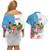 Personalized Fiji Day Couples Matching Off Shoulder Short Dress and Hawaiian Shirt Tanoa Hibiscus Fijian Tapa Masi Pattern LT05 - Polynesian Pride