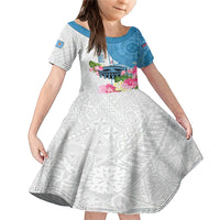 Personalized Fiji Day Family Matching Mermaid Dress and Hawaiian Shirt Tanoa Hibiscus Fijian Tapa Masi Pattern LT05 Daughter's Dress White - Polynesian Pride