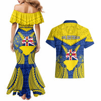 Niue Constitution Day Couples Matching Mermaid Dress and Hawaiian Shirt Coat Of Arms Niuean Hiapo Pattern LT05 - Polynesian Pride