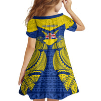 Niue Constitution Day Kid Short Sleeve Dress Coat Of Arms Niuean Hiapo Pattern LT05 - Polynesian Pride