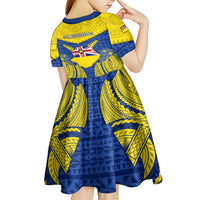 Niue Constitution Day Kid Short Sleeve Dress Coat Of Arms Niuean Hiapo Pattern LT05 - Polynesian Pride