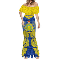 Niue Constitution Day Mermaid Dress Coat Of Arms Niuean Hiapo Pattern LT05 - Polynesian Pride