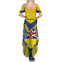 Niue Constitution Day Summer Maxi Dress Coat Of Arms Niuean Hiapo Pattern LT05 - Polynesian Pride