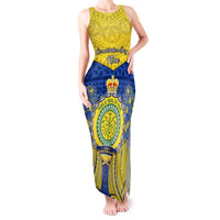 Niue Constitution Day Tank Maxi Dress Coat Of Arms Niuean Hiapo Pattern LT05 Women Yellow - Polynesian Pride