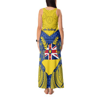 Niue Constitution Day Tank Maxi Dress Coat Of Arms Niuean Hiapo Pattern LT05 - Polynesian Pride