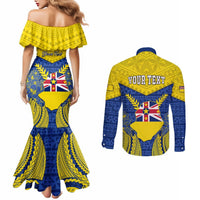 Personalized Niue Constitution Day Couples Matching Mermaid Dress and Long Sleeve Button Shirts Coat Of Arms Niuean Hiapo Pattern LT05 - Polynesian Pride