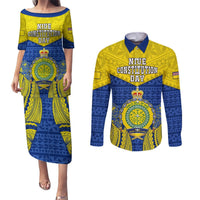 Personalized Niue Constitution Day Couples Matching Puletasi Dress and Long Sleeve Button Shirts Coat Of Arms Niuean Hiapo Pattern LT05 Yellow - Polynesian Pride