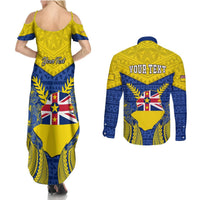 Personalized Niue Constitution Day Couples Matching Summer Maxi Dress and Long Sleeve Button Shirts Coat Of Arms Niuean Hiapo Pattern LT05 - Polynesian Pride