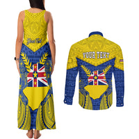 Personalized Niue Constitution Day Couples Matching Tank Maxi Dress and Long Sleeve Button Shirts Coat Of Arms Niuean Hiapo Pattern LT05 - Polynesian Pride
