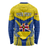 Personalized Niue Constitution Day Long Sleeve Shirt Coat Of Arms Niuean Hiapo Pattern LT05 - Polynesian Pride