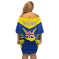 Personalized Niue Constitution Day Off Shoulder Short Dress Coat Of Arms Niuean Hiapo Pattern LT05 - Polynesian Pride