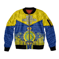Personalized Niue Constitution Day Sleeve Zip Bomber Jacket Coat Of Arms Niuean Hiapo Pattern LT05 Unisex Yellow - Polynesian Pride