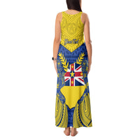 Personalized Niue Constitution Day Tank Maxi Dress Coat Of Arms Niuean Hiapo Pattern LT05 - Polynesian Pride