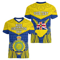 personalized-niue-constitution-day-women-v-neck-t-shirt-coat-of-arms-niuean-hiapo-pattern