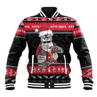 New Zealand Santa Tiki Christmas Baseball Jacket Meri Kirihimete LT05 Unisex Black - Polynesian Pride