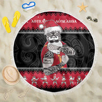 New Zealand Santa Tiki Christmas Beach Blanket Meri Kirihimete LT05 One Size 150cm Black - Polynesian Pride
