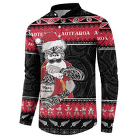 New Zealand Santa Tiki Christmas Button Sweatshirt Meri Kirihimete LT05 - Polynesian Pride