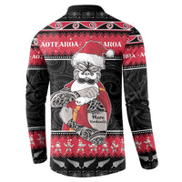 New Zealand Santa Tiki Christmas Button Sweatshirt Meri Kirihimete LT05 - Polynesian Pride