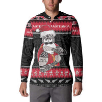 New Zealand Santa Tiki Christmas Button Sweatshirt Meri Kirihimete LT05 - Polynesian Pride