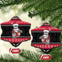 New Zealand Santa Tiki Christmas Ceramic Ornament Meri Kirihimete LT05 Snow Flake Black - Polynesian Pride