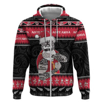 New Zealand Santa Tiki Christmas Hoodie Meri Kirihimete LT05 Zip Hoodie Black - Polynesian Pride
