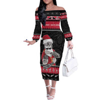 New Zealand Santa Tiki Christmas Off The Shoulder Long Sleeve Dress Meri Kirihimete
