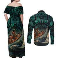Personalised New Zealand Tamaki Herenga Waka Festival Couples Matching Off Shoulder Maxi Dress and Long Sleeve Button Shirt Maori Pattern LT05 - Polynesian Pride