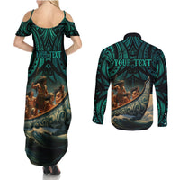 Personalised New Zealand Tamaki Herenga Waka Festival Couples Matching Summer Maxi Dress and Long Sleeve Button Shirt Maori Pattern LT05 - Polynesian Pride