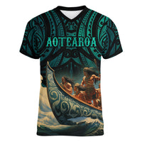 Personalised New Zealand Tamaki Herenga Waka Festival Women V Neck T Shirt Maori Pattern LT05 Female Dark Turquoise - Polynesian Pride