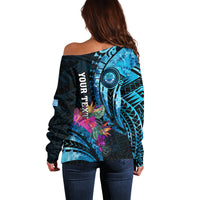 Personalised FSM Culture Day Off Shoulder Sweater Tropical Flowers Tribal Pattern LT05 - Polynesian Pride