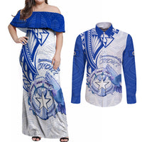 Personalised Northern Mariana Islands Commonwealth Day Couples Matching Off Shoulder Maxi Dress and Long Sleeve Button Shirt Simple Style LT05 Blue - Polynesian Pride